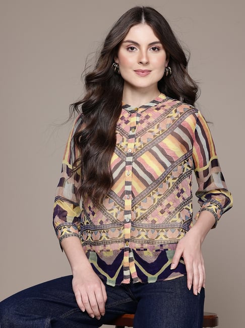 Label Ritu Kumar Multi Printed Relaxed Fit Shirt With Inner-picture-35