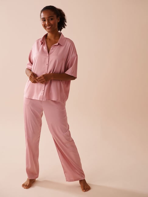 La Vie En Rose Pink Satin Pajama Set-picture-28