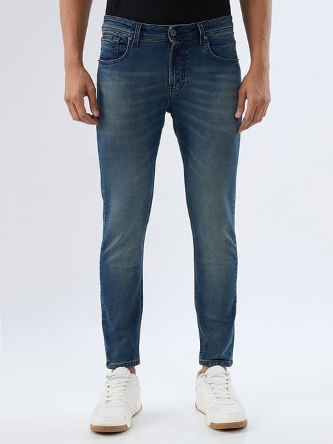 Spykar Vintage Blue Cotton Slim Fit Distressed Jeans-picture-21