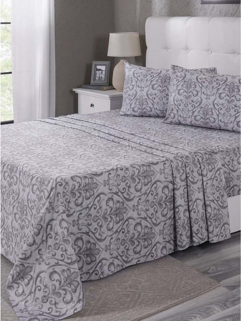 Maspar Grey Cotton Printed 1 Bedsheet with 2 Pillow Case 400 TC-image-26
