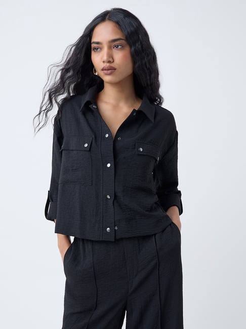 LOV by Westside Black Crinkle-Texture Shirt-picture-16