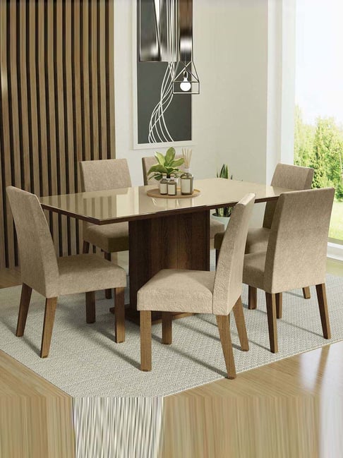 Madesa Brown & Beige Engineered Wood Alexis 6 Seater Dining Set