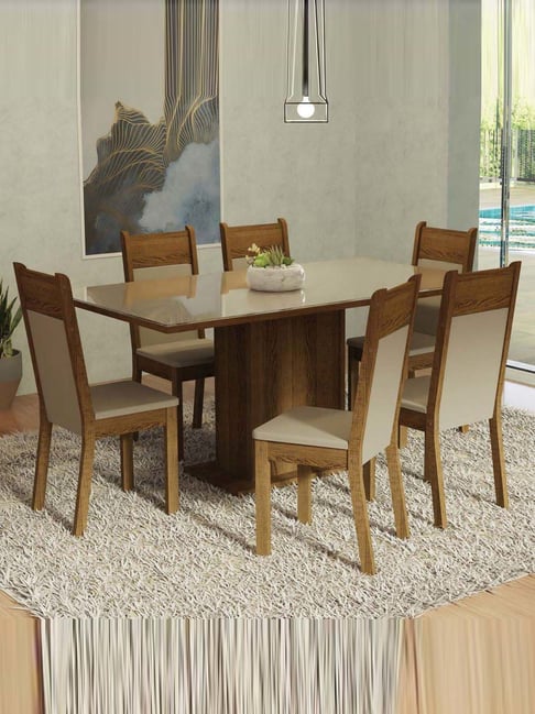 Madesa Brown & Beige Engineered Wood Francine 6 Seater Dining Set