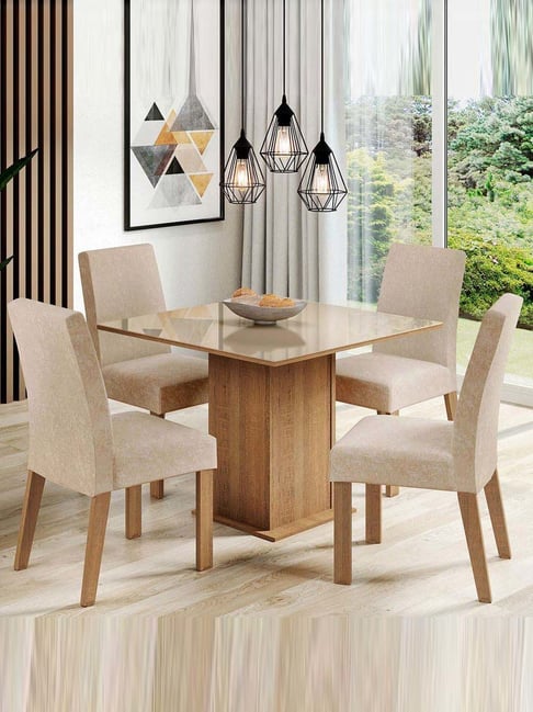 Madesa Brown & Beige Engineered Wood Evelin 4 Seater Dining Set