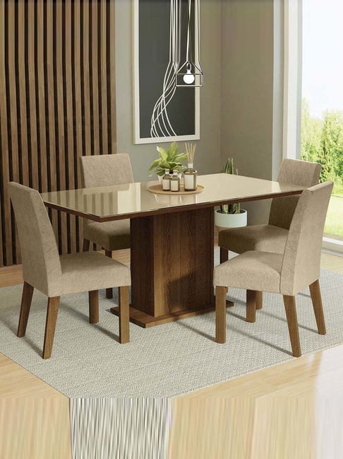 Madesa Brown & Beige Engineered Wood Avril 4 Seater Dining Set