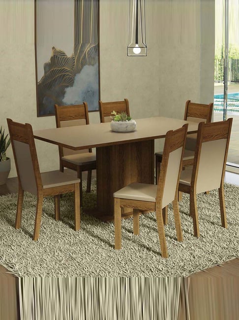 Madesa Brown & Beige Engineered Wood Augusta 6 Seater Dining Set
