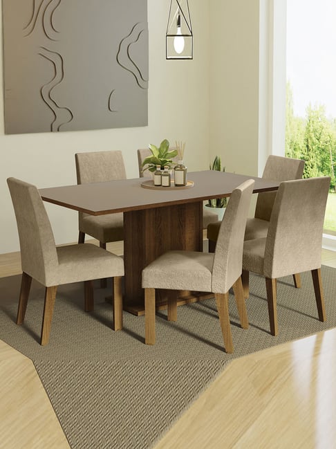 Madesa Brown & Beige Engineered Wood Renata 6 Seater Dining Set