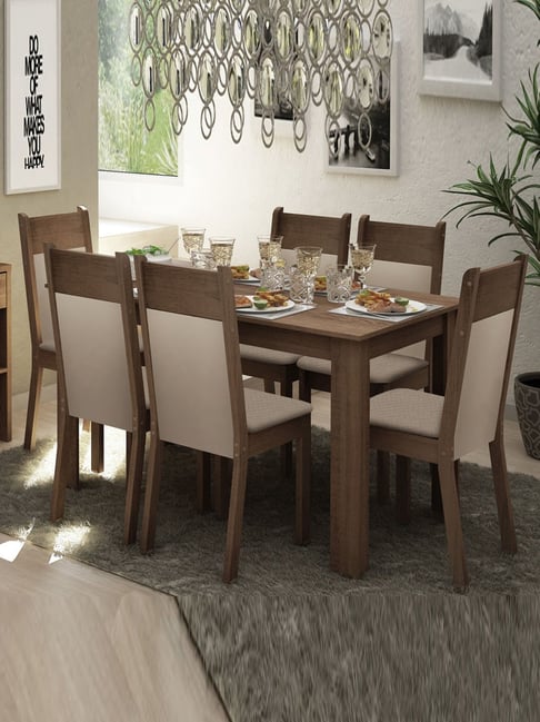 Madesa Brown & Beige Engineered Wood Jaine 6 Seater Dining Set