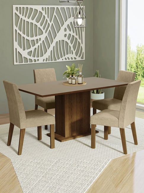 Madesa Brown & Beige Engineered Wood Keila 4 Seater Dining Set