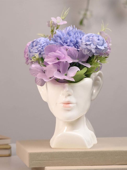 Art Street Multicolored Ceramic Vase with Artificial Plant