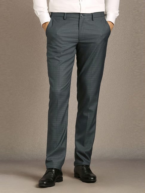 Louis Philippe Grey Slim Fit Texture Trousers-picture-10