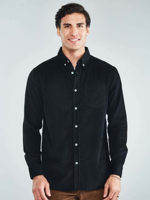 Hoversoul Black Cotton Regular Fit Shirt