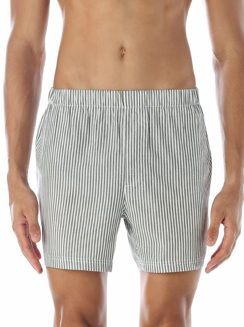 Jack & Jones Grey Cotton Regular Fit Striped Boxer