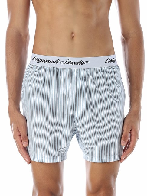 Jack & Jones Light Blue Cotton Regular Fit Striped Boxer