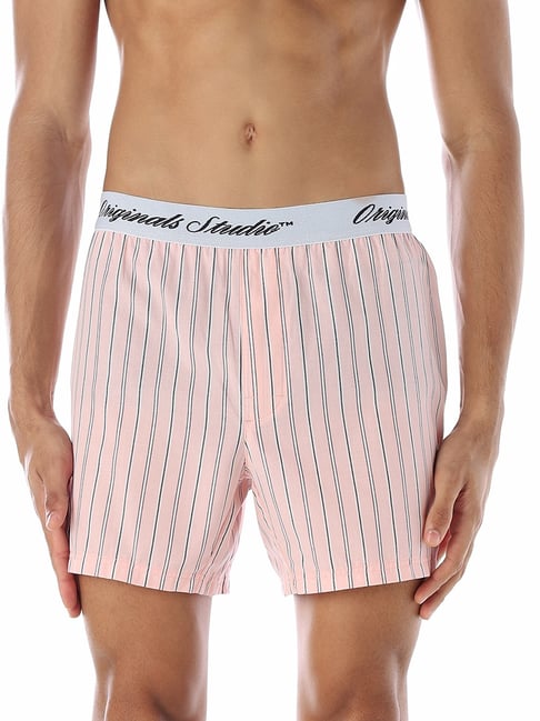 Jack & Jones Pink Cotton Regular Fit Striped Boxer