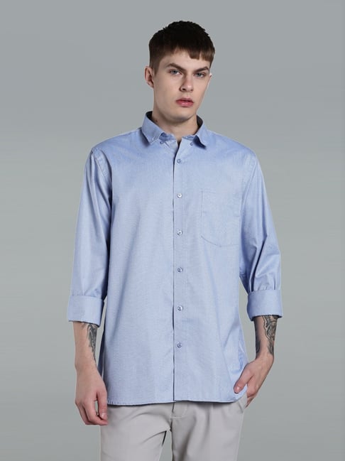 Kuons Avenue Blue Cotton Tailored Fit Shirt