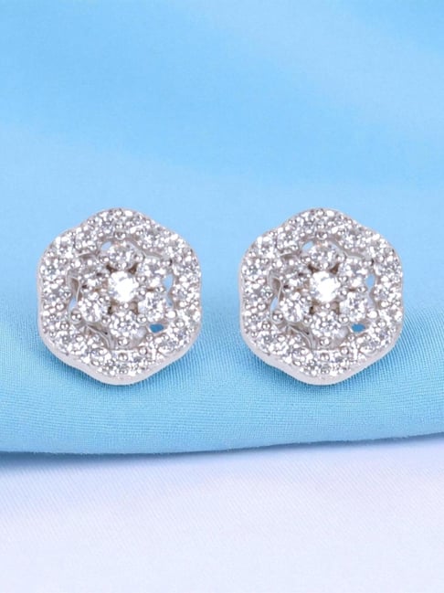 Taraash 925 Sterling Silver Floral CZ Stud Earrings for Women
