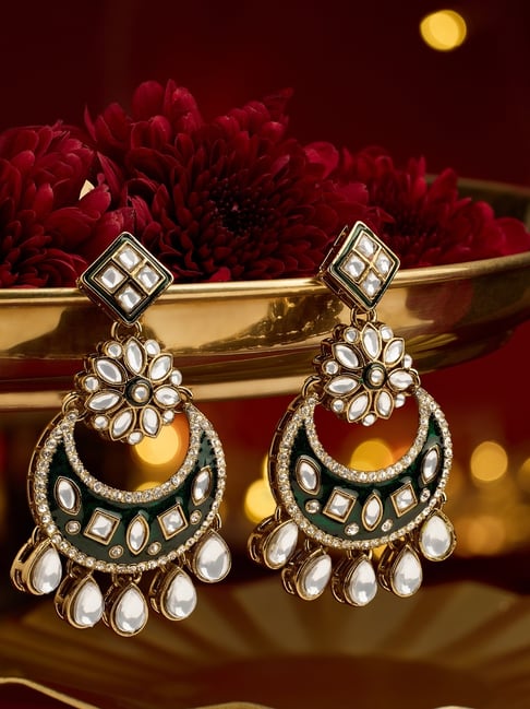 Zaveri Pearls Green Meenakari Dazzling Stones Embellished Antique Plating Dangler Earring-picture-42