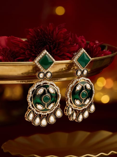 Zaveri Pearls Green Meenakari Dazzling Austrian Diamonds Traditional Dangler Earring-picture-20