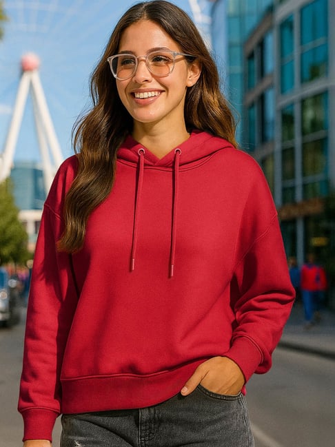 Bewakoof Women's Salsa Red Oversized Hoodie