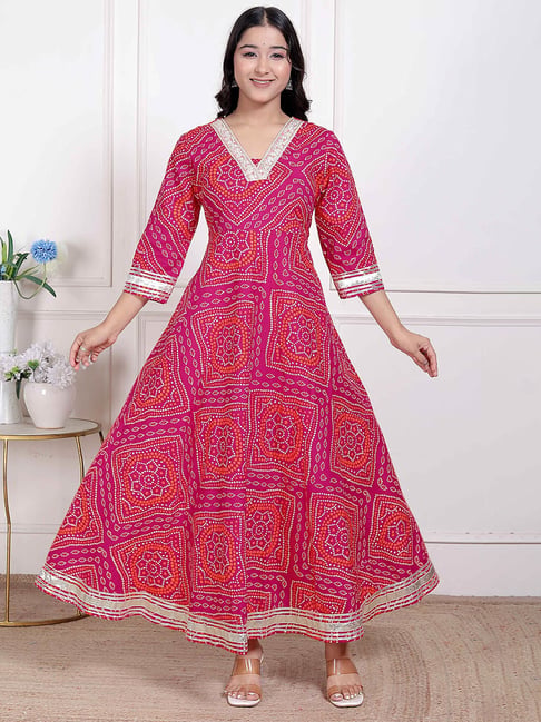 Miravan Pink Cotton Regular Fit Bandhani Kurta-picture-38
