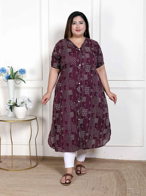 Miravan Maroon Cotton Regular Fit Floral Print Kurta-picture-23