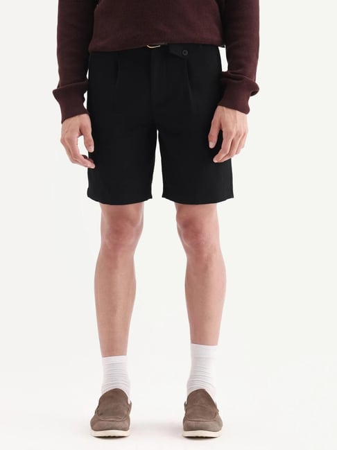 Rare Rabbit Black Polyester Solid Regular Fit Shorts