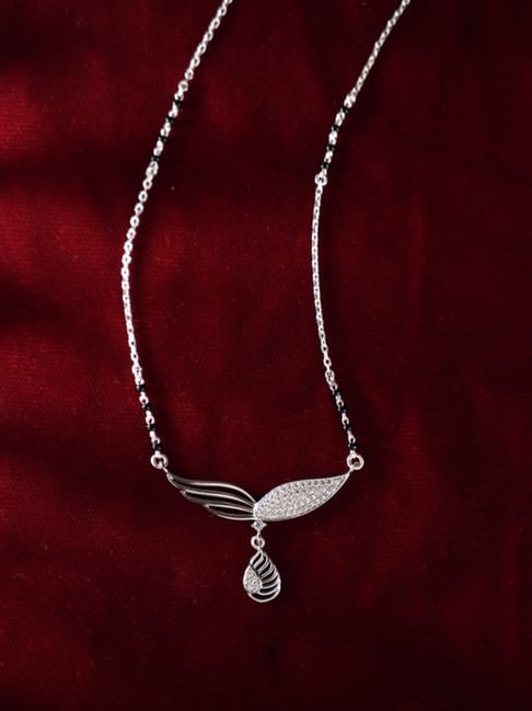 Clara 925 Silver Platinum Jivika Tanmaniya with Black Beads Chain for Women-picture-40