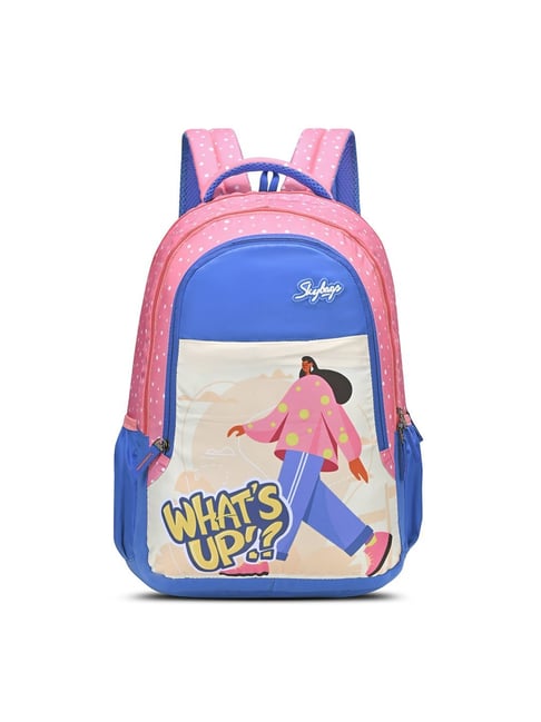 Skybags Blossom Pink & Blue Printed Backpack
