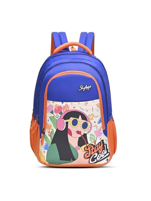 Skybags Blossom Blue & Orange Printed Backpack