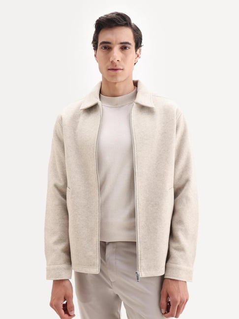 Rare Rabbit Beige Polyester Solid Regular Fit Jacket