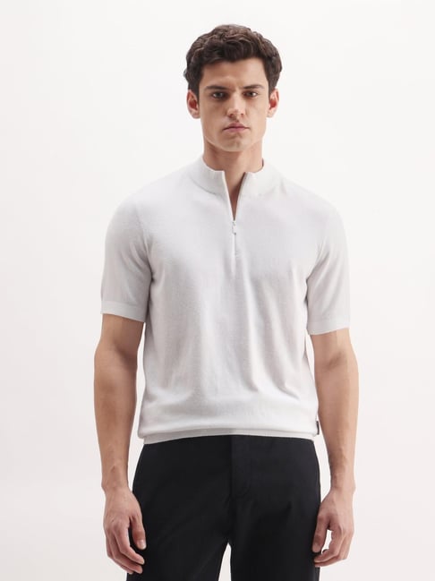 Rare Rabbit Off White Viscose Rayon Solid Regular Fit Polo T-Shirt-picture-32