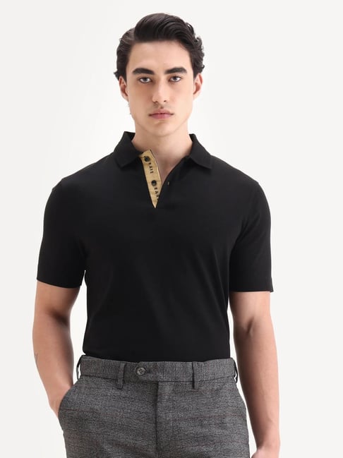 Rare Rabbit Black Cotton Solid Regular Fit Polo T-Shirt-picture-35