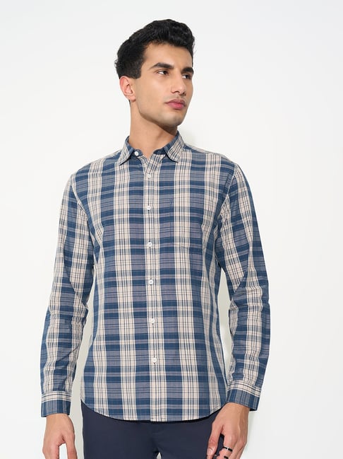 Peregrine By Pantaloons Navy Regular Fit Checks Shirt-picture-10
