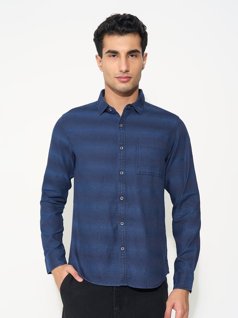 Sf Jeans By Pantaloons Blue Slim Fit Striped Shirt-picture-35