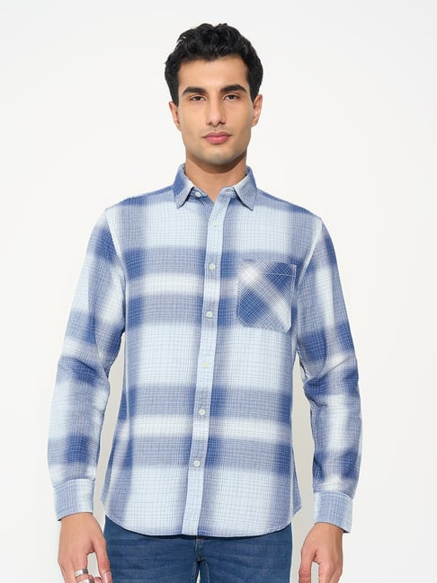 Sf Jeans By Pantaloons Blue Relaxed Fit Checks Shirt-picture-24