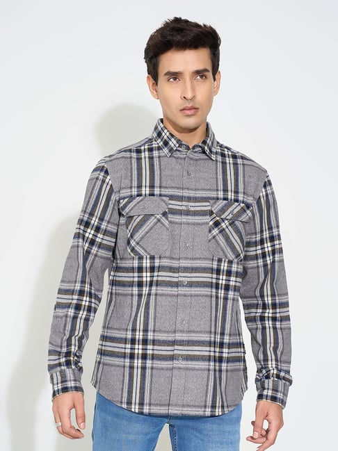 Sf Jeans By Pantaloons Grey Relaxed Fit Checks Shirt-picture-30