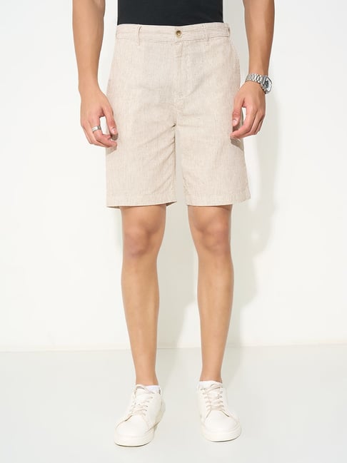 Peregrine By Pantaloons Khaki Regular Fit Striped Shorts
