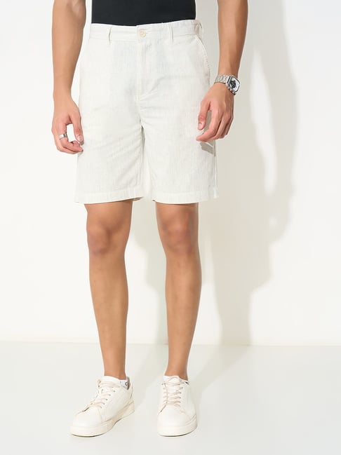 Peregrine By Pantaloons White Regular Fit Striped Shorts