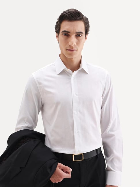Rare Rabbit White Polycotton Solid Regular Fit Shirt-image-11
