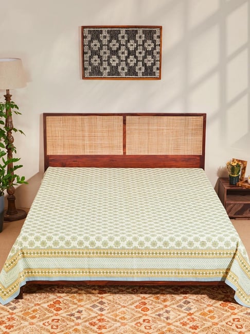 Fabindia Teal Ambara Cotton Printed Bed Cover-picture-27