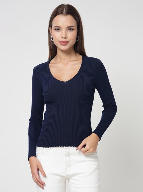Kalt Navy Cotton Solid Sweater-picture-30