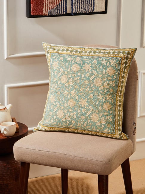 Fabindia Teal Ambara Printed Cotton Cushion Cover-picture-24