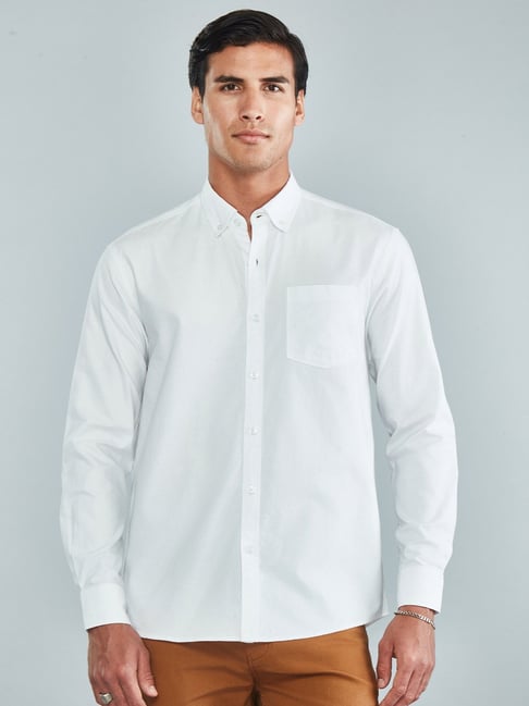 Hoversoul White Cotton Regular Fit Shirt