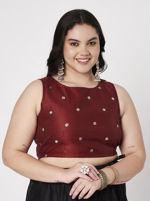studiorasa Maroon Regular Fit Embroidered Plus Size Top