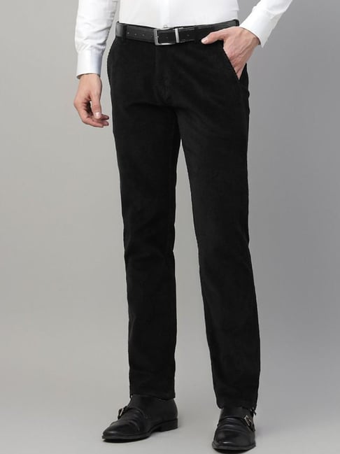 Hancock Black Cotton Slim Fit Solid Mid Rise Trousers-picture-13
