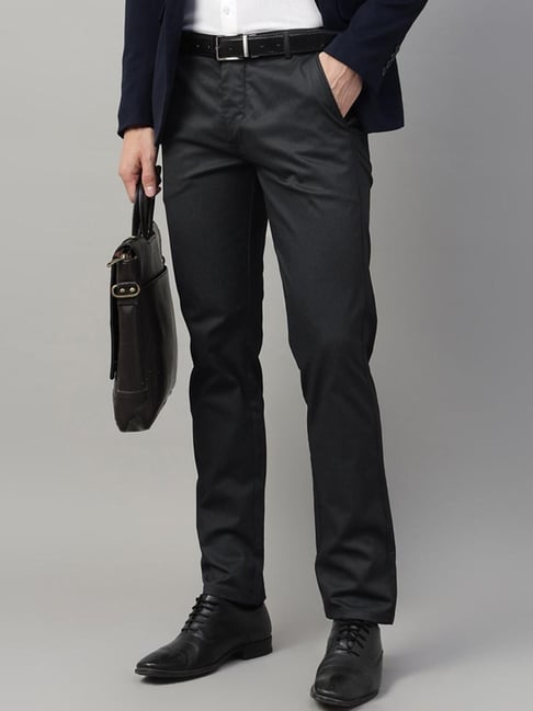 Hancock Black Cotton Slim Fit Striped Mid Rise Trousers-picture-14