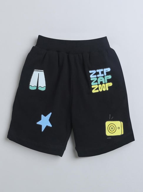 ZIP ZAP ZOOP Boys Black Cotton Printed Shorts