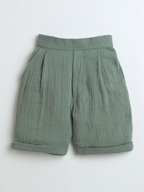 ZIP ZAP ZOOP Boys Olive Cotton Shorts