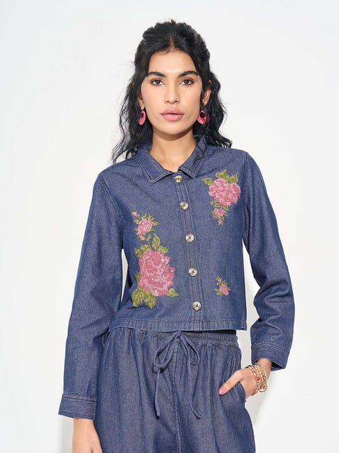Akkriti By Pantaloons Blue Regular Fit Embroidered Shirt-picture-41